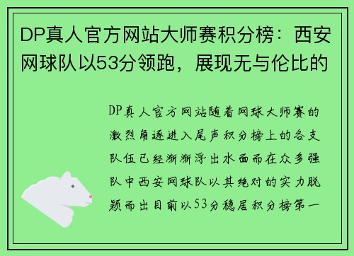 DP真人官方网站大师赛积分榜：西安网球队以53分领跑，展现无与伦比的实力